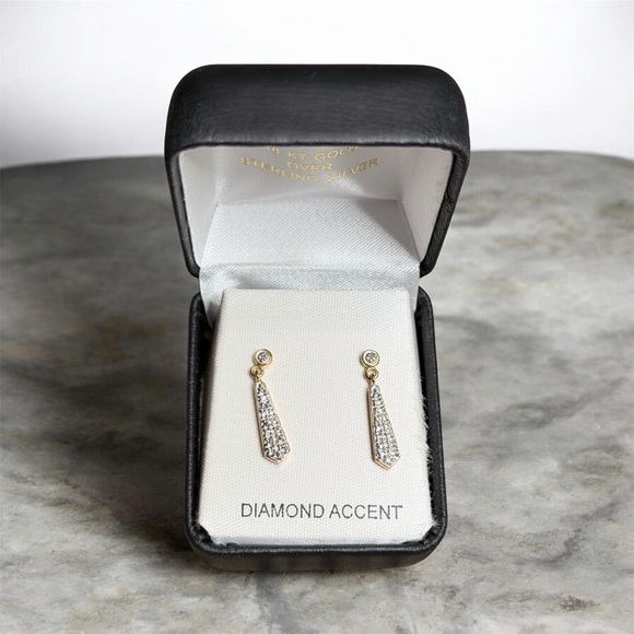 Jewelry - Elegant 18 KT Gold Sterling Silver Diamond Accent Dangle Earrings .925 china